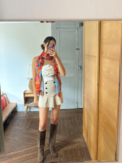 Large 100% Silk Floral Scarf | Long Sheer Wrap | Vibrant Orange & Blue | Luxury wardrobe staple