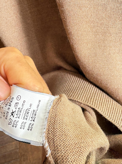 Men’s Wool blend brown Jumper Size 12  - 4X Oversized Taupe Crew Neck Knit | Made in Spain Quiet Luxury Sweater