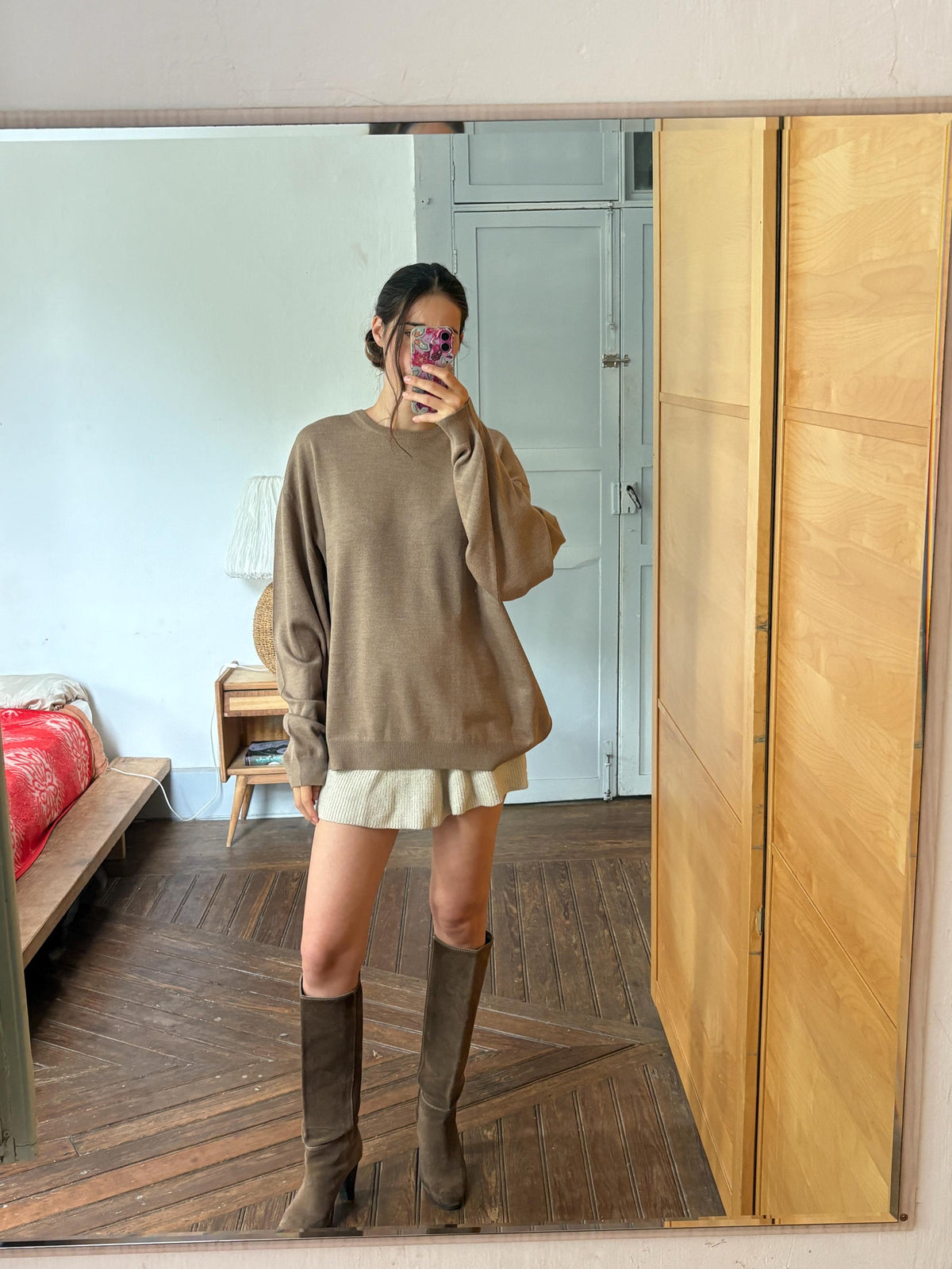 Men’s Wool blend brown Jumper Size 12  - 4X Oversized Taupe Crew Neck Knit | Made in Spain Quiet Luxury Sweater