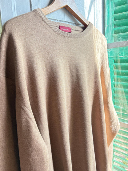 Men’s Wool blend brown Jumper Size 12  - 4X Oversized Taupe Crew Neck Knit | Made in Spain Quiet Luxury Sweater