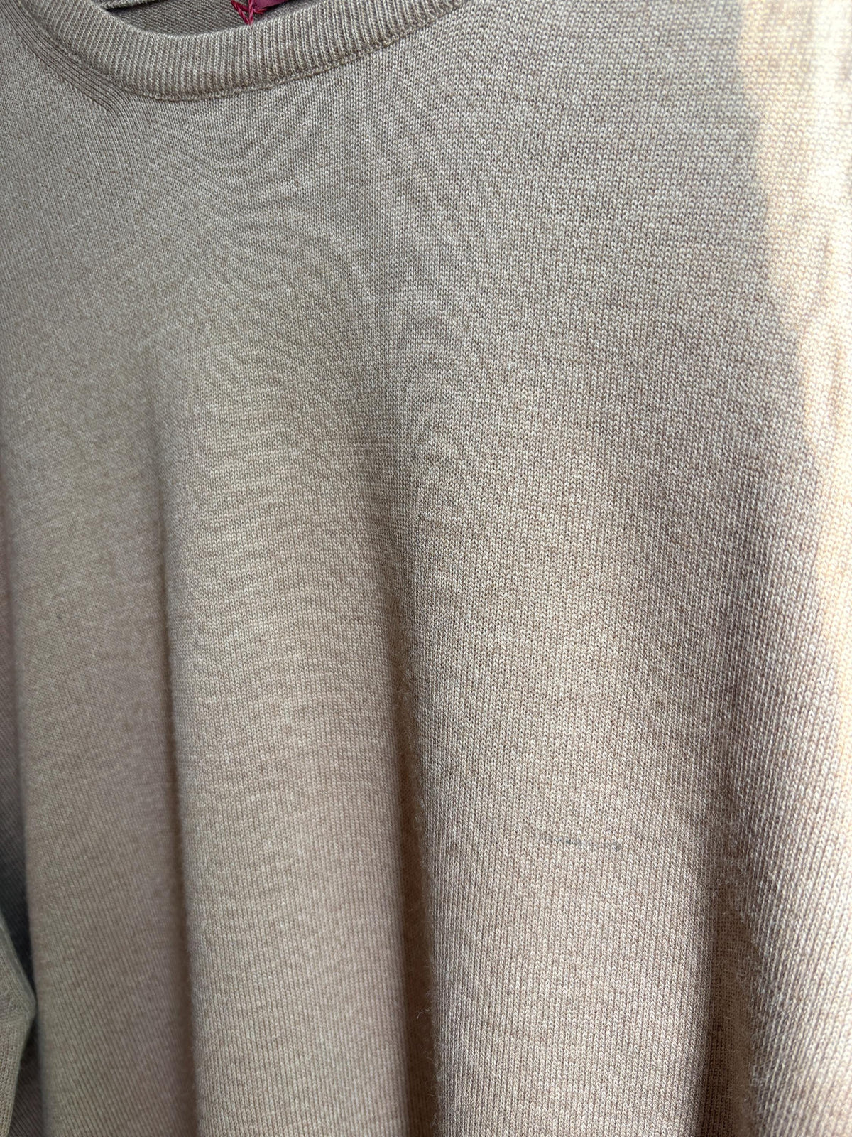 Men’s Wool blend brown Jumper Size 12  - 4X Oversized Taupe Crew Neck Knit | Made in Spain Quiet Luxury Sweater