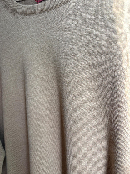 Men’s Wool blend brown Jumper Size 12  - 4X Oversized Taupe Crew Neck Knit | Made in Spain Quiet Luxury Sweater
