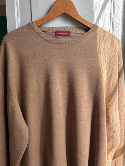 Men’s Wool blend brown Jumper Size 12  - 4X Oversized Taupe Crew Neck Knit | Made in Spain Quiet Luxury Sweater