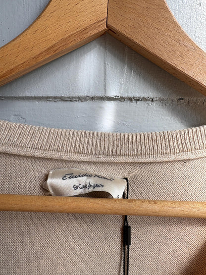 Luxe Beige Cotton Silk Cashmere Jumper | Men’s Oversized V-Neck Knit | Unisex Luxury Sweater