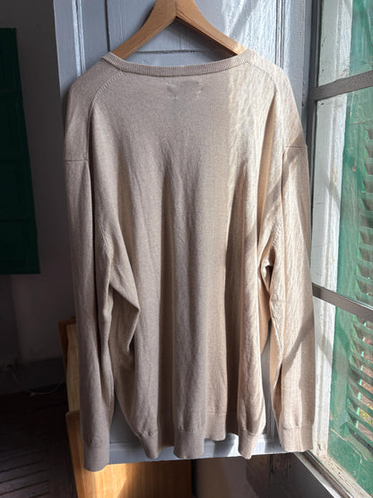 Luxe Beige Cotton Silk Cashmere Jumper | Men’s Oversized V-Neck Knit | Unisex Luxury Sweater