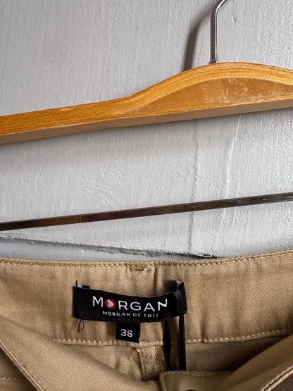 Morgan de Toi Beige High-Waist Skirt EU 36 | Belted Button-Front Utility Mini | French Y2K Safari Style
