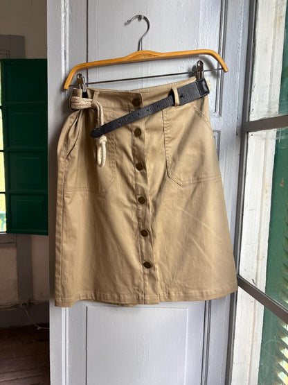 Morgan de Toi Beige High-Waist Skirt EU 36 | Belted Button-Front Utility Mini | French Y2K Safari Style