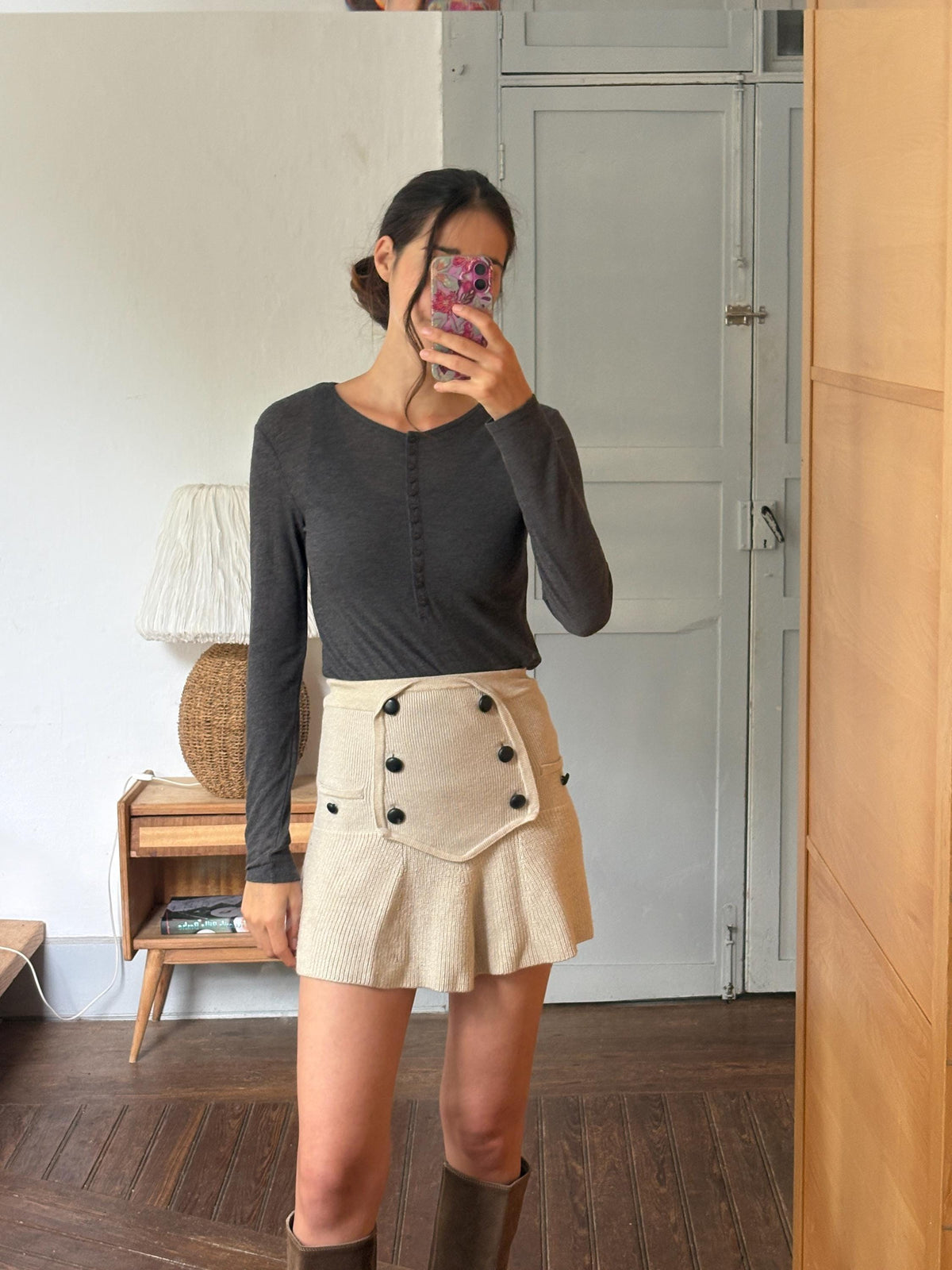 Dark Grey Modal Wool Layered Top
