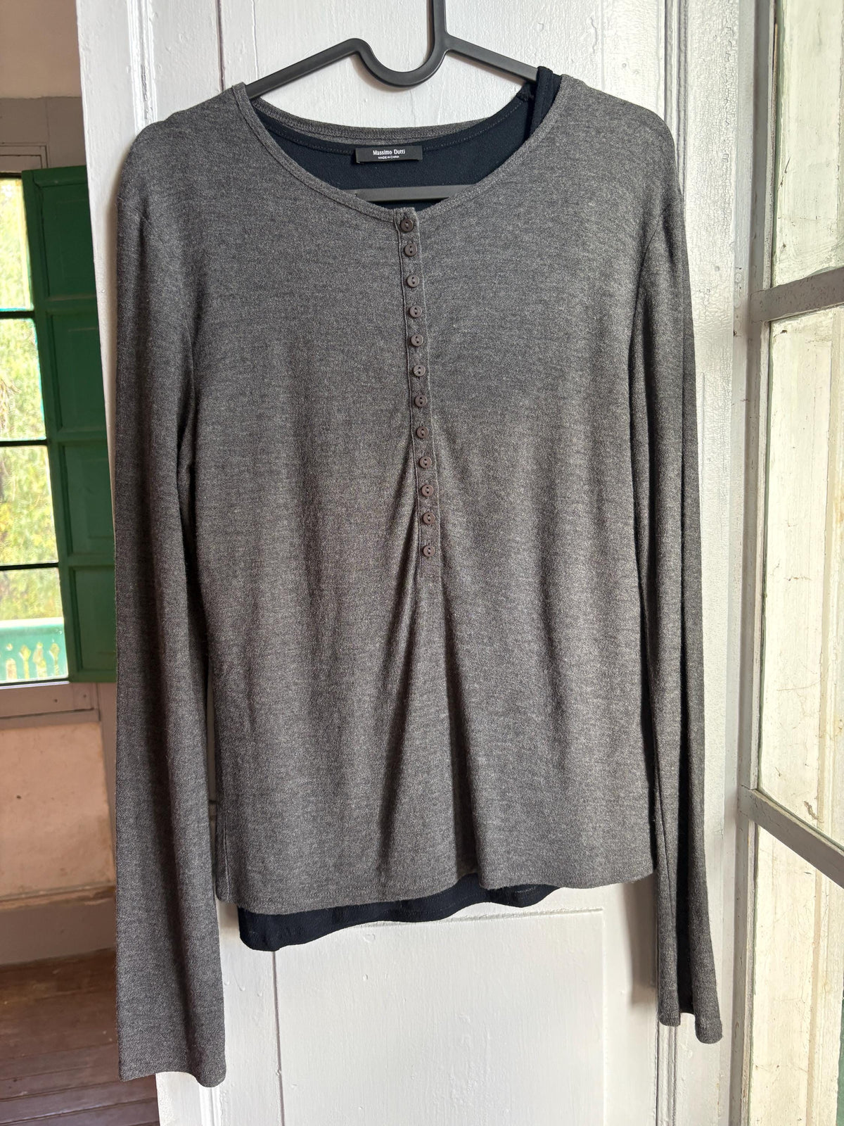 Dark Grey Modal Wool Layered Top — fabric close-up