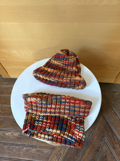 Hand-Knitted Beanie and Neck Warmer Set | Multicolour Grandma-Made Winter Accessories | One-of-a-Kind Knit Gift