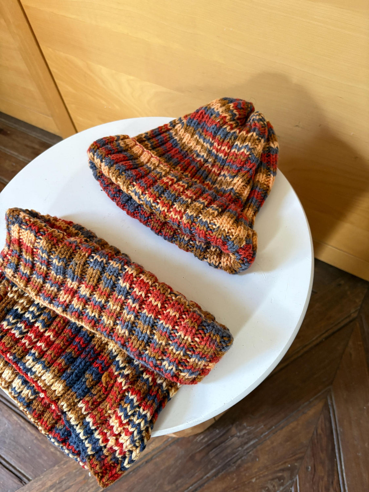 Hand-Knitted Beanie and Neck Warmer Set | Multicolour Grandma-Made Winter Accessories | One-of-a-Kind Knit Gift