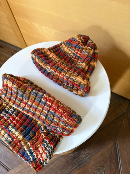 Hand-Knitted Beanie and Neck Warmer Set | Multicolour Grandma-Made Winter Accessories | One-of-a-Kind Knit Gift