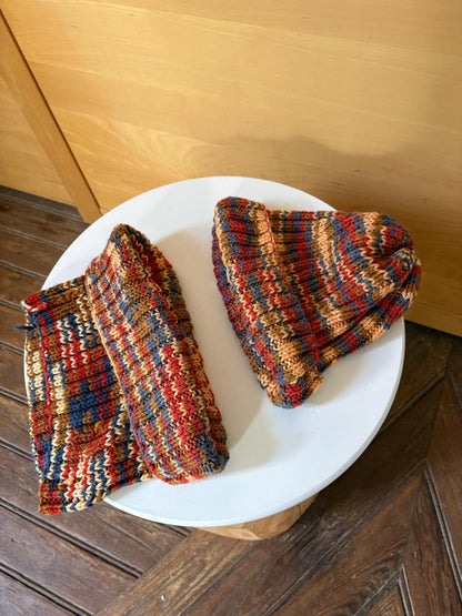 Hand-Knitted Beanie and Neck Warmer Set | Multicolour Grandma-Made Winter Accessories | One-of-a-Kind Knit Gift