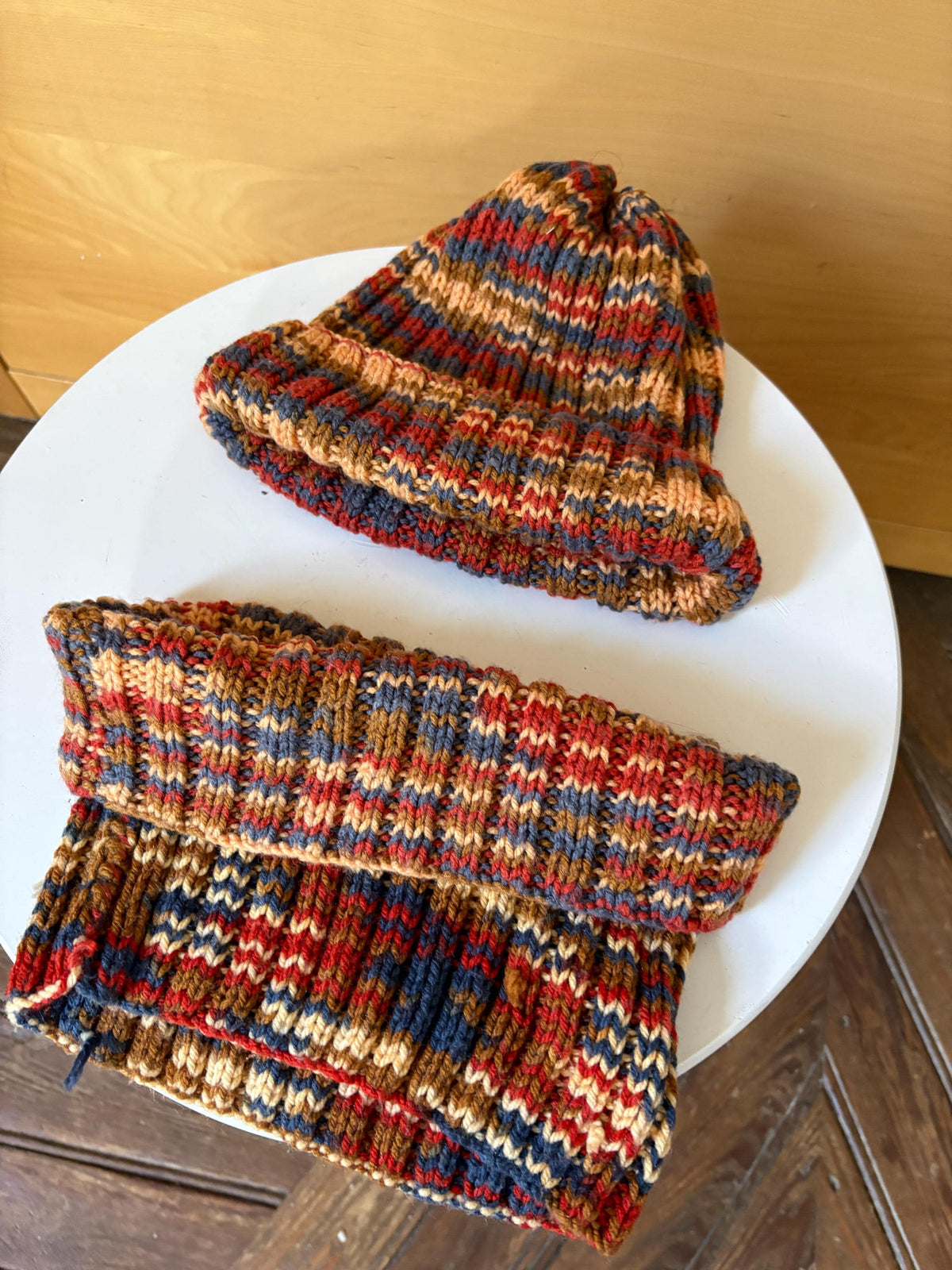 Hand-Knitted Beanie and Neck Warmer Set | Multicolour Grandma-Made Winter Accessories | One-of-a-Kind Knit Gift