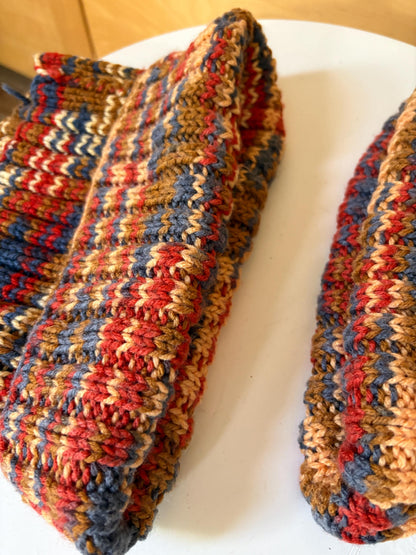 Hand-Knitted Beanie and Neck Warmer Set | Multicolour Grandma-Made Winter Accessories | One-of-a-Kind Knit Gift