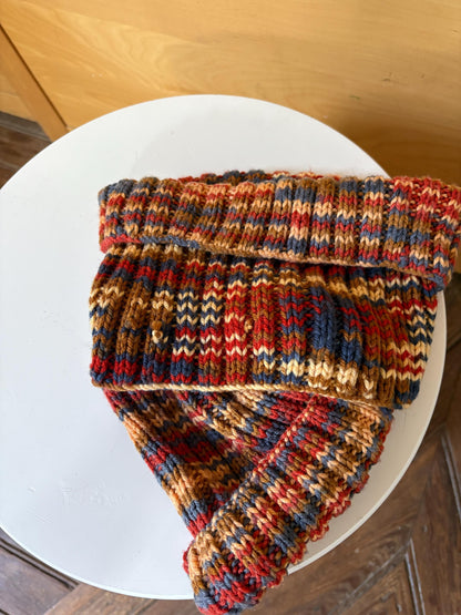 Hand-Knitted Beanie and Neck Warmer Set | Multicolour Grandma-Made Winter Accessories | One-of-a-Kind Knit Gift