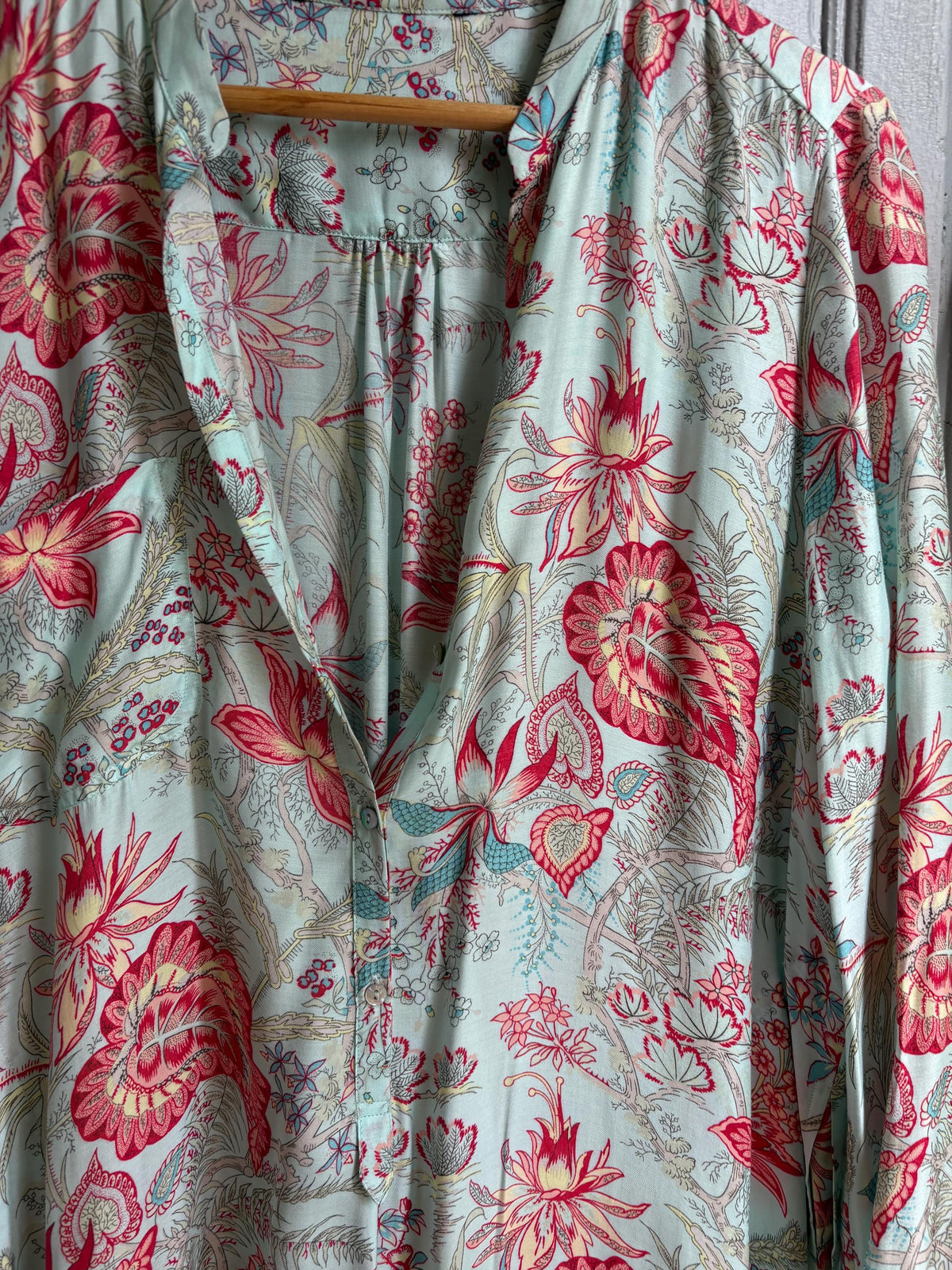 Floral Beach Tunic Dress | Aqua Botanical Shirt Dress with Side Slits | Lightweight Pool and Resort Cover-Up