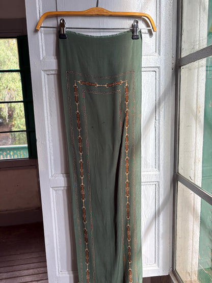Preloved Designer Foulard , Green Equestrian Scarf | Long Horse Bit & Chain Print Scarf |