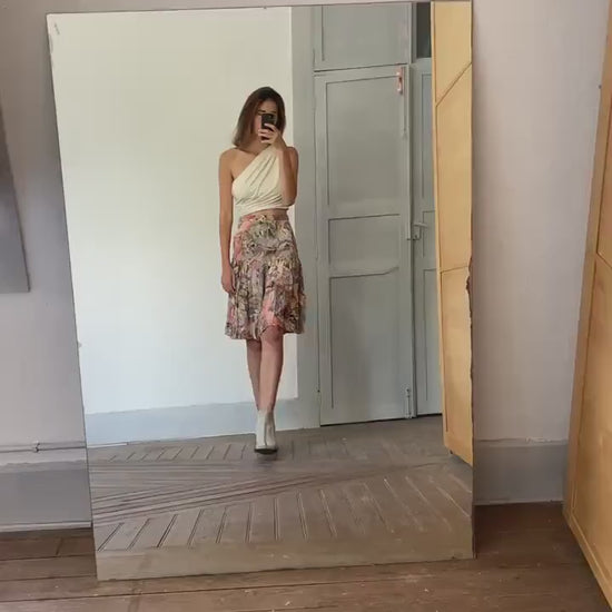 Vintage handmade floral summer skirt, Cute lightweight pleated skirt, Handmade antique woman clothing