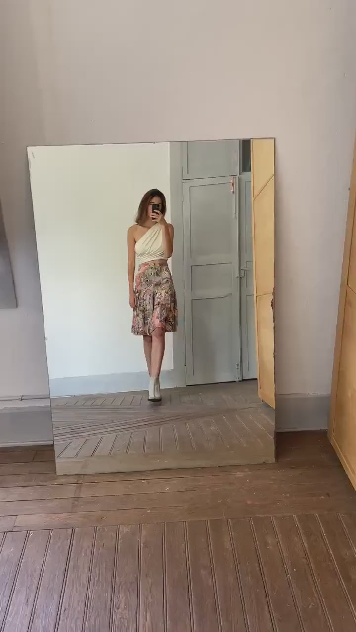 Vintage handmade floral summer skirt, Cute lightweight pleated skirt, Handmade antique woman clothing