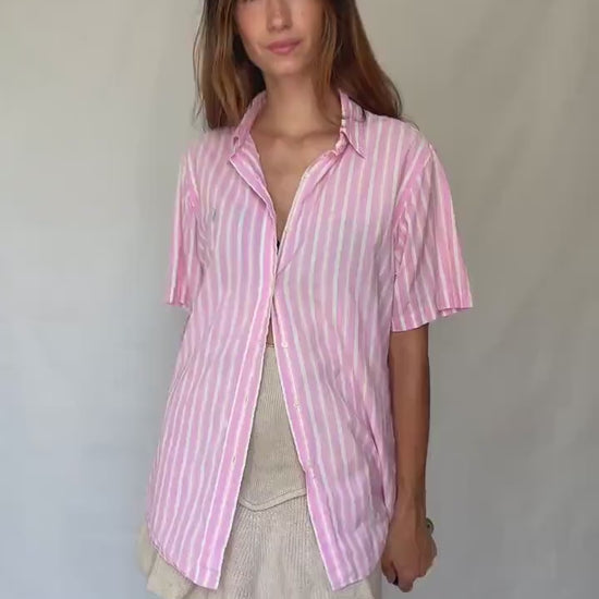 Vintage Ralph Lauren Pink Stripe Shirt – Custom Fit, Y2K Unisex Button Up, Preppy Soft Boy Style, 100% Cotton, Size L, 90s Polo