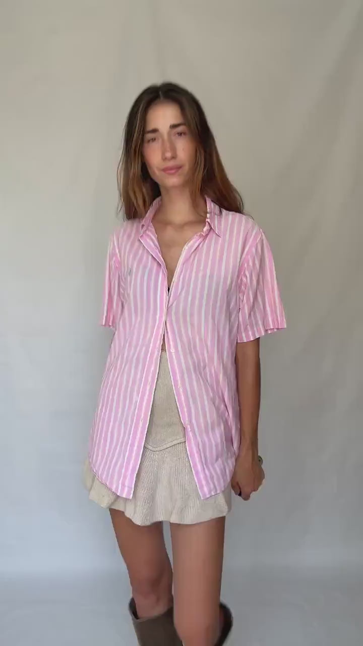 Vintage Ralph Lauren Pink Stripe Shirt – Custom Fit, Y2K Unisex Button Up, Preppy Soft Boy Style, 100% Cotton, Size L, 90s Polo