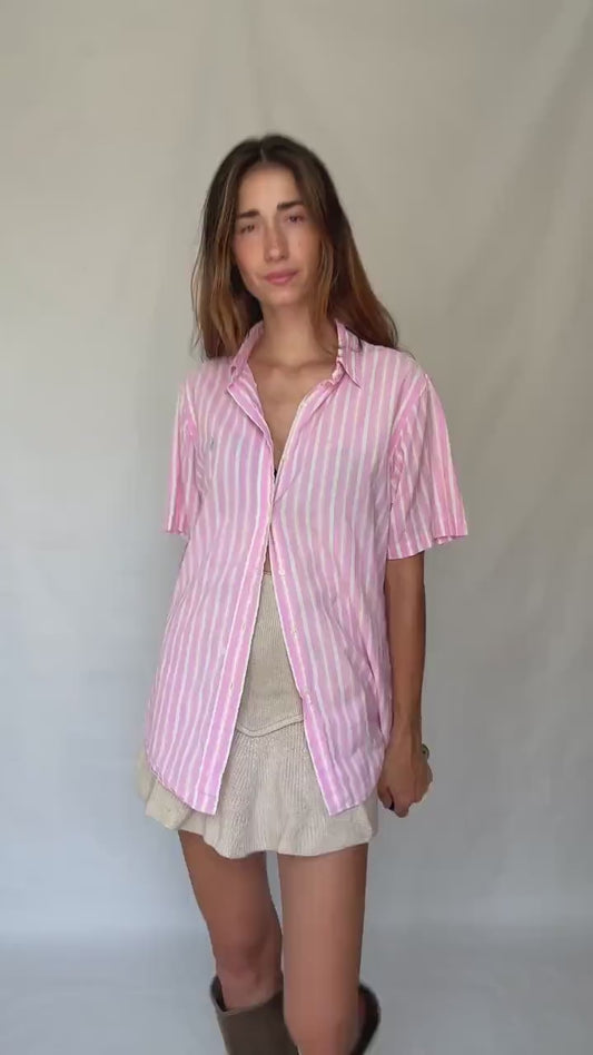 Vintage Ralph Lauren Pink Stripe Shirt – Custom Fit, Y2K Unisex Button Up, Preppy Soft Boy Style, 100% Cotton, Size L, 90s Polo
