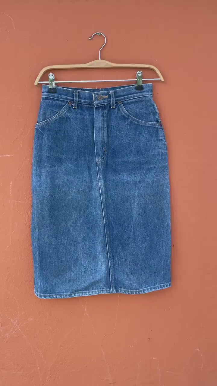 Vintage High Waist Denim Skirt by Rifle, Classic Blue Jean Skirt, 80s 90s Fashion, Size Small