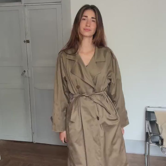 UNISEX Vintage Oversized Trench Coat – Long Brown Classic – Minimalist Fall Layer – Size M/L