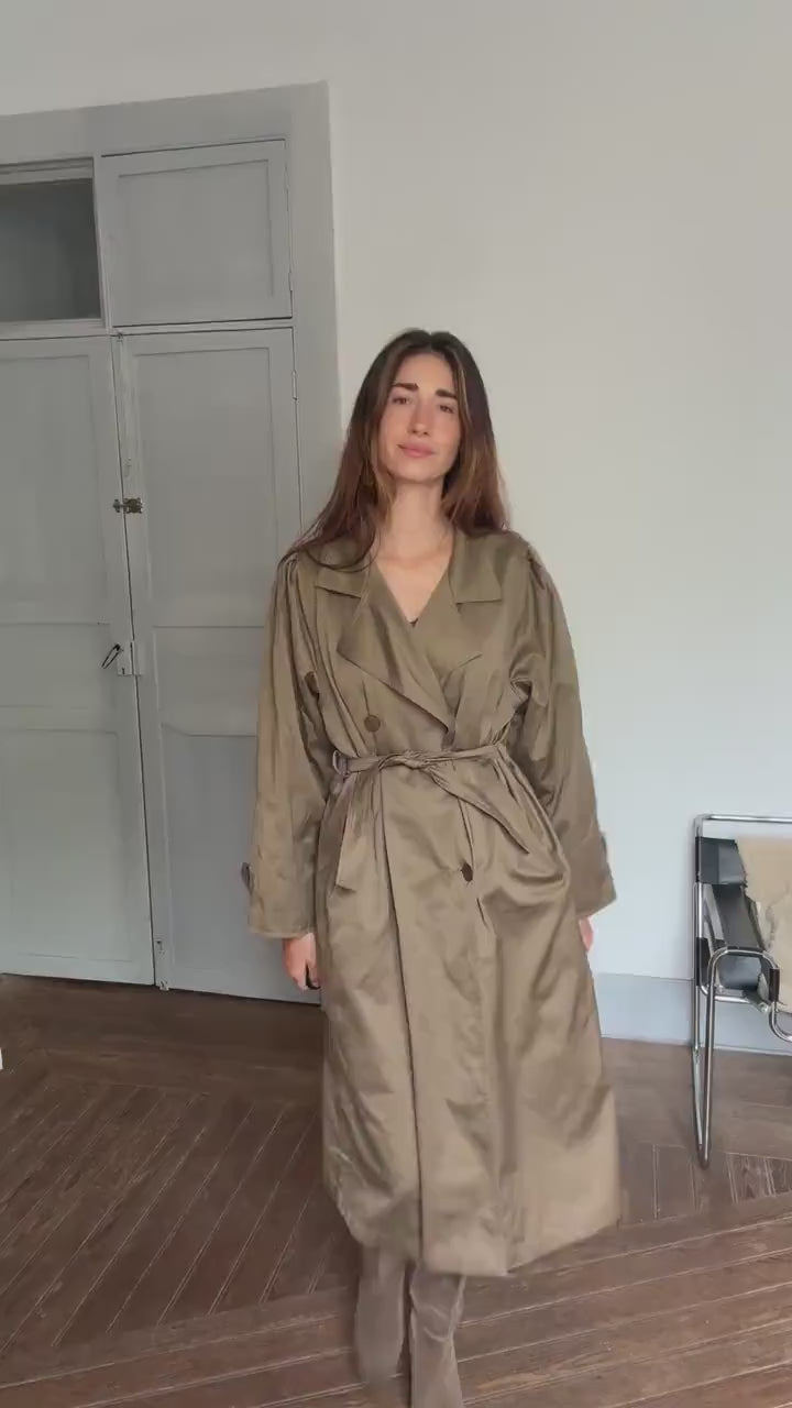 UNISEX Vintage Oversized Trench Coat – Long Brown Classic – Minimalist Fall Layer – Size M/L