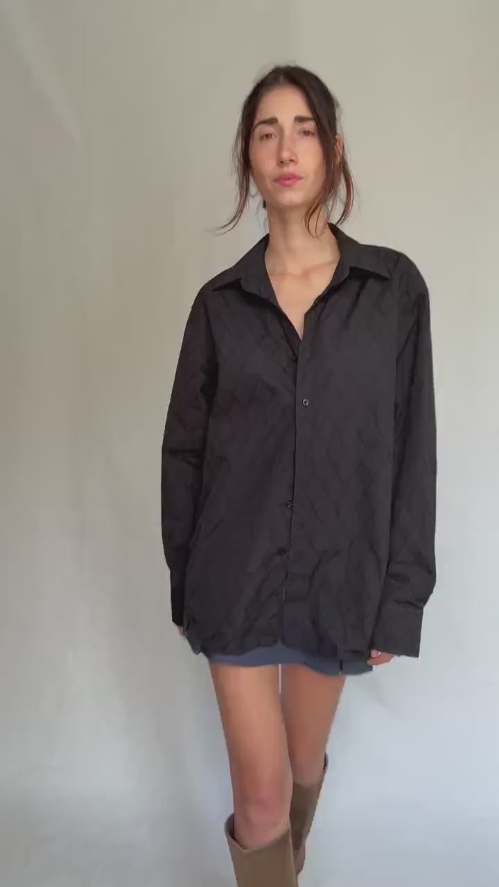 Vintage black quilted shirt, L