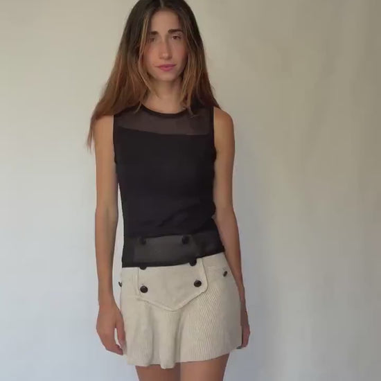 Sheer Panel Black Mesh Tank Top | Vintage Y2K Sleeveless Shirt, Size S