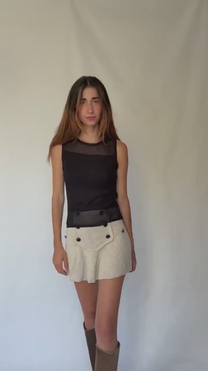 Sheer Panel Black Mesh Tank Top | Vintage Y2K Sleeveless Shirt, Size S