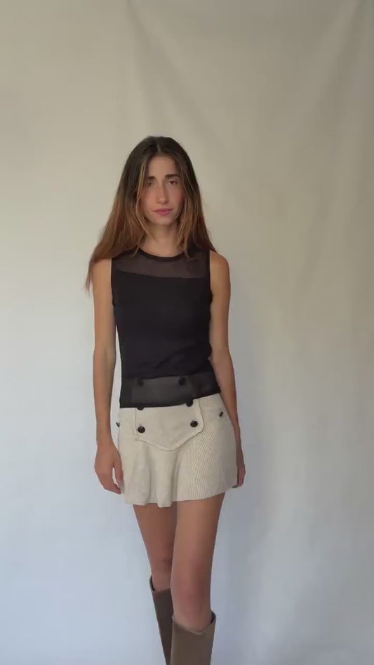 Sheer Panel Black Mesh Tank Top | Vintage Y2K Sleeveless Shirt, Size S