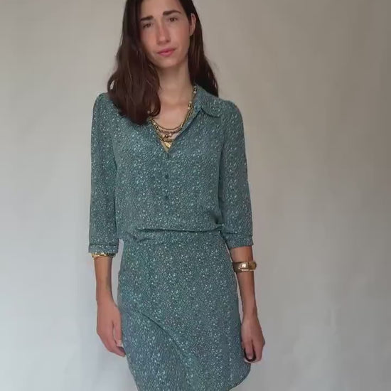 Silk Essential Antwerp blue floral mini dress – size 38m simple and elegant flower print summer shirtdress