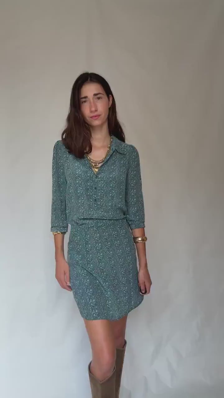 Silk Essential Antwerp blue floral mini dress – size 38m simple and elegant flower print summer shirtdress