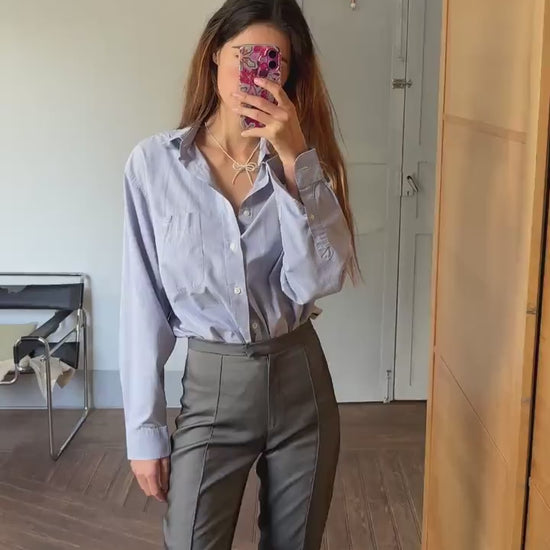 Vintage blue and white striped boyfriend oxford shirt, Luxury true vintage crisp oversized button down blouse, Scandinavian style, XXXL