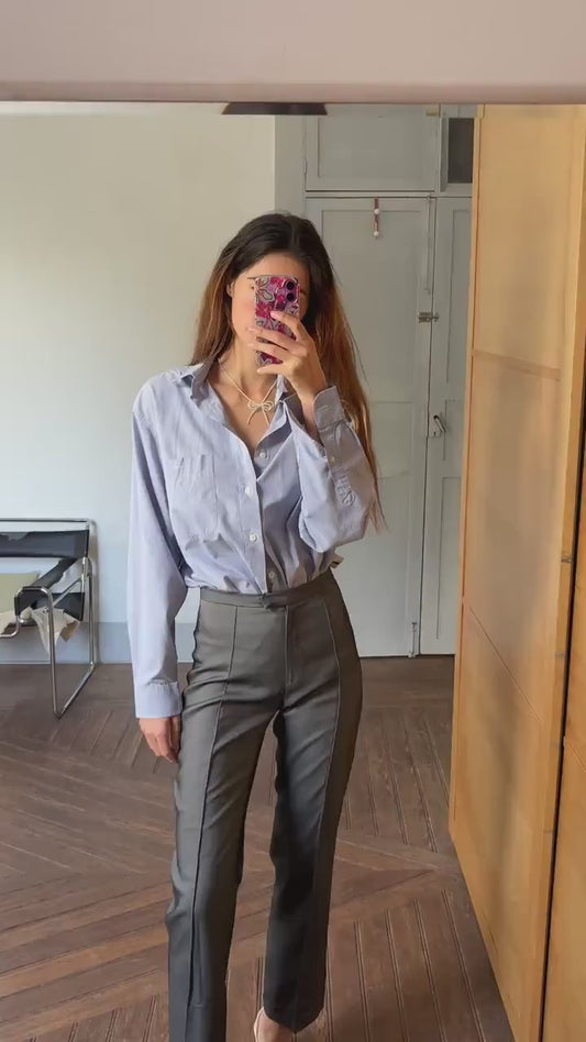 Vintage blue and white striped boyfriend oxford shirt, Luxury true vintage crisp oversized button down blouse, Scandinavian style, XXXL