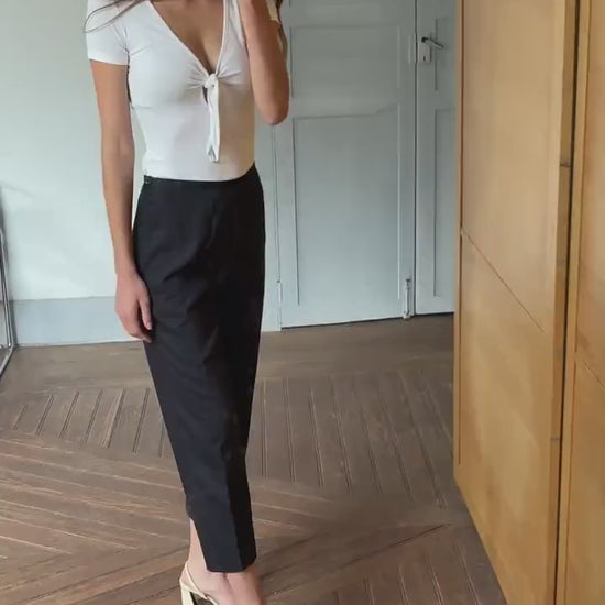 Vintage Borgofiori Black Wool Pants – High-Waisted Cropped Trousers