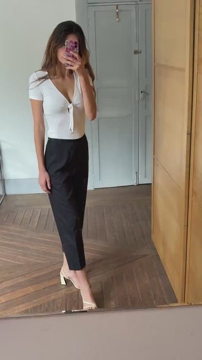 Vintage Borgofiori Black Wool Pants – High-Waisted Cropped Trousers