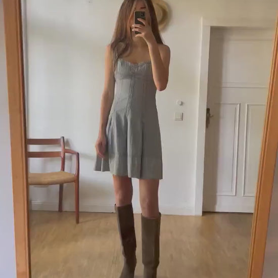 Sportmax Code vintage blue and white summer dress, Designer mini dress, Elegant sweetheart dress, Pleated dress, S