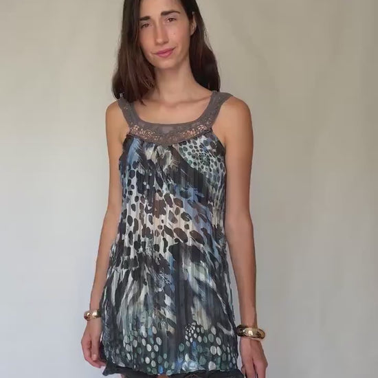 Vintage Sheer Cotton Button-Up Shirt – 70s Geometric Print Blouse,  classic relaxed fit, breathable casual top, Size S