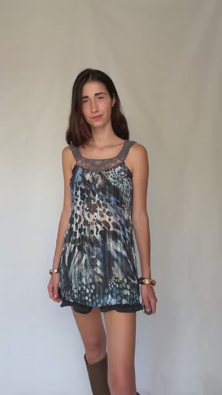 Vintage Sheer Cotton Button-Up Shirt – 70s Geometric Print Blouse,  classic relaxed fit, breathable casual top, Size S