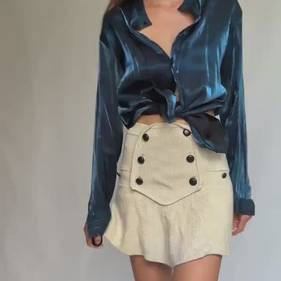 Vintage blue satin blouse by Peage Russo – fluid sheen button up – size 32 – flowy blouse, preppy outfit, special occasion