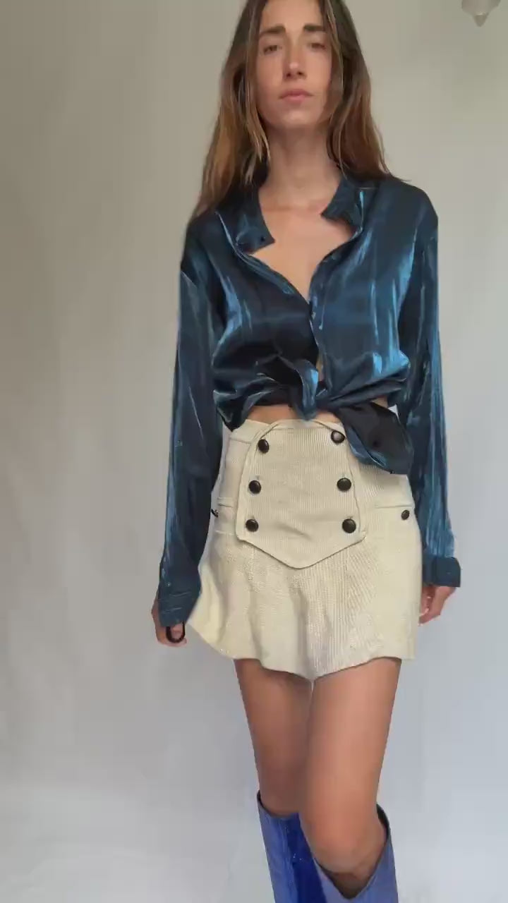 Vintage blue satin blouse by Peage Russo – fluid sheen button up – size 32 – flowy blouse, preppy outfit, special occasion