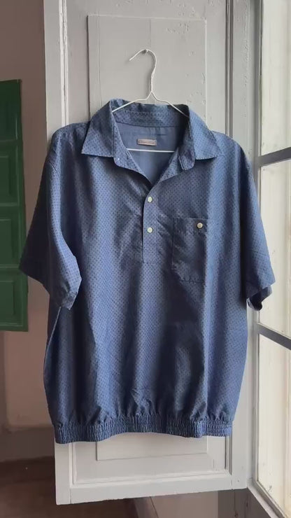 Vintage Emidio Tucci Blue Polo Shirt, Mens Retro Pattern button up, Lightweight Branded  Summer Top, XL