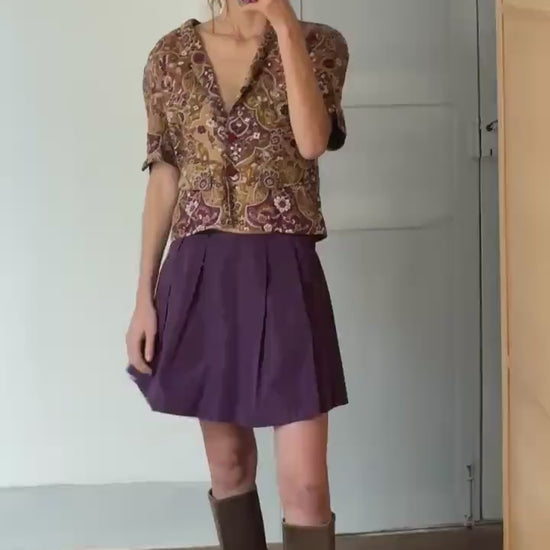 Vintage Miu Miu Purple Pleated Mini Skirt, Made in Italy Designer School Girl Skirt, Stylish Retro Aesthetic Cotton Blend 37cm Waist