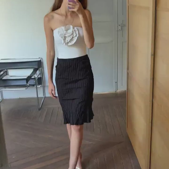 Luxury Josephine and co pencil skirt, Vintage Elegant formal black pinstripe skirt, Cotton skirt