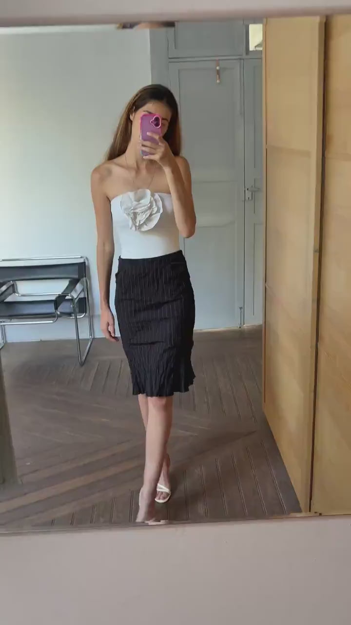Luxury Josephine and co pencil skirt, Vintage Elegant formal black pinstripe skirt, Cotton skirt