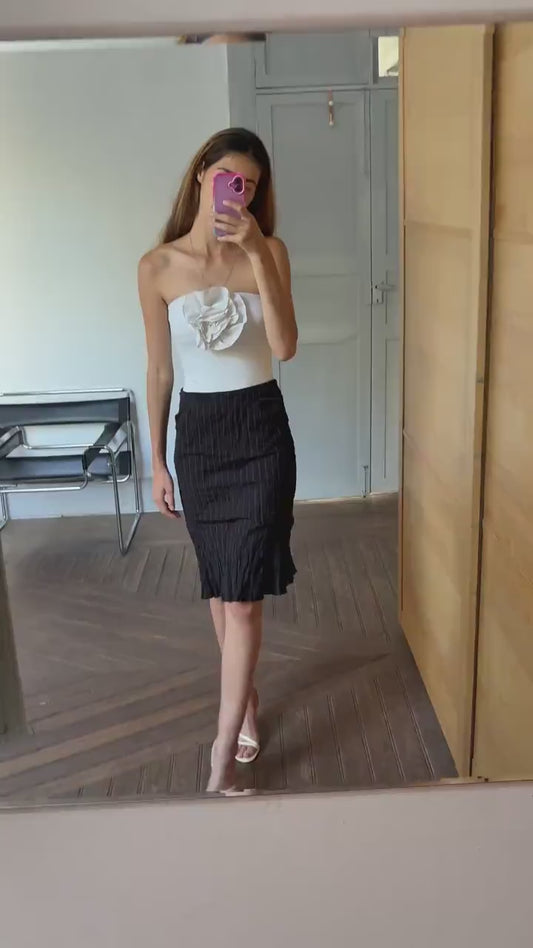 Luxury Josephine and co pencil skirt, Vintage Elegant formal black pinstripe skirt, Cotton skirt